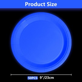 Glow in the Dark Neon Birthday Plates, 50 Pcs 9 x 9 inches Blue Bulk Paper Plates Glow Party Plates for Neon Glow Party Supplies Let's Glow Party Decorations
