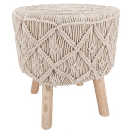 GURU SHOP Macrame Stool, Natural Boho Stool - Model 2, Beige, 50 x 45 x 45 cm, Seating Furniture