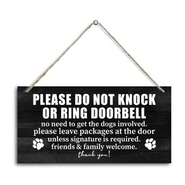 Please Do Not Disturb Wood Door Sign, Please Do Not Knock or Ring Doorbell No Need to Get the Dogs Involved Sign, Hanging Printed Wooden Plaque Decor, Hanging Home Decor Sign, 12x6 inch (B2)