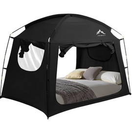 UNIHIMAL Bed Tent for Indoor Portable Light Reducing Full Size Canopy Tents Breathable Lightweight Private Space for Bed(Black)