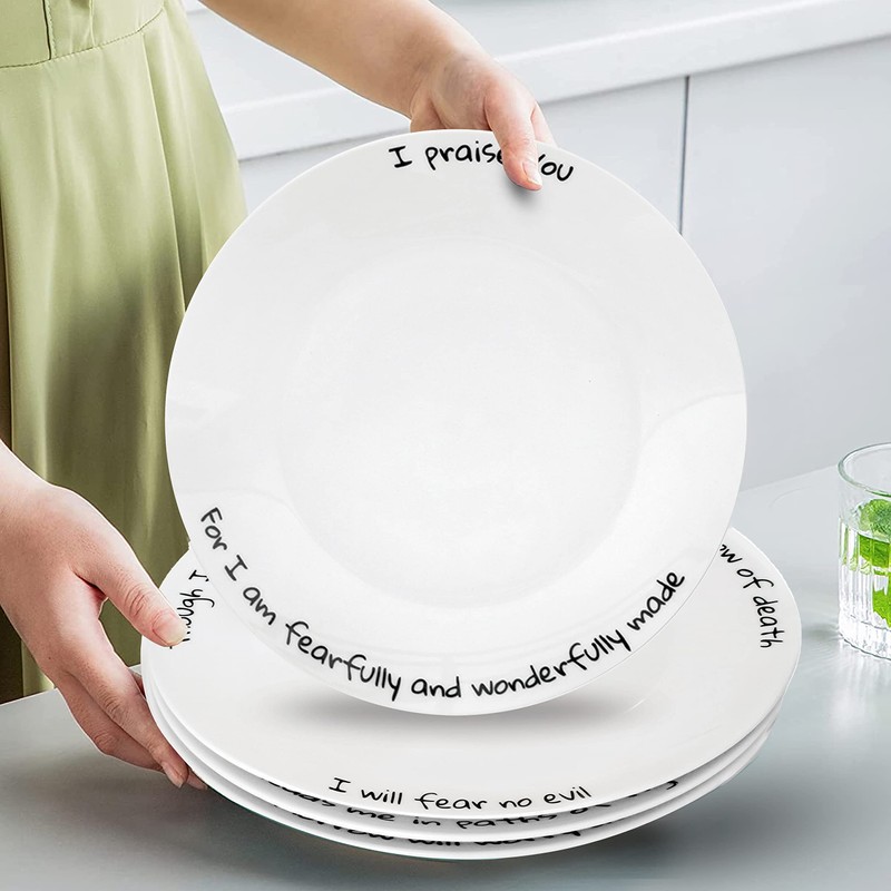 ChitChat Ware Porcelain Dinner Plates, 4Pcs White Round Dessert or