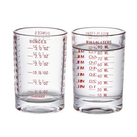 GLASKEY - 2 Pack Shot Glass Measuring Cup Set 3 Ounce/90ML Liquid Heavy High Espresso Glass Cup,Dishwasher Safe,Measurement of Dry and Liquid Ingredients(Red Line)