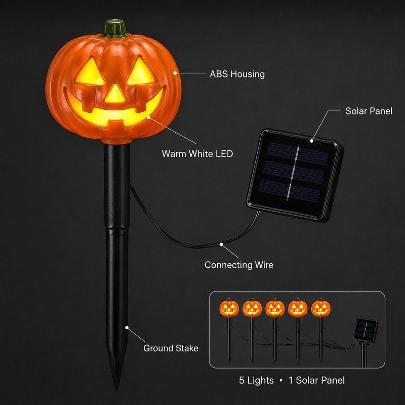 Solar Halloween Pumpkin Stake Lights for Outdoor Garden Decoration –