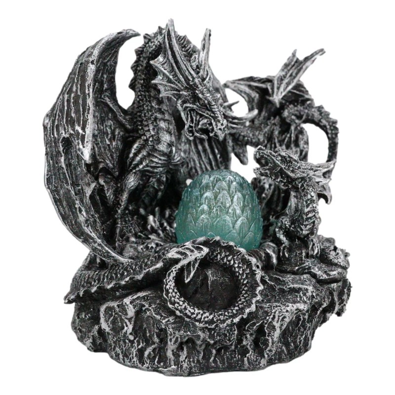 Mother Dragon With Baby Wyrmlings Guarding LED Crystal Egg Night