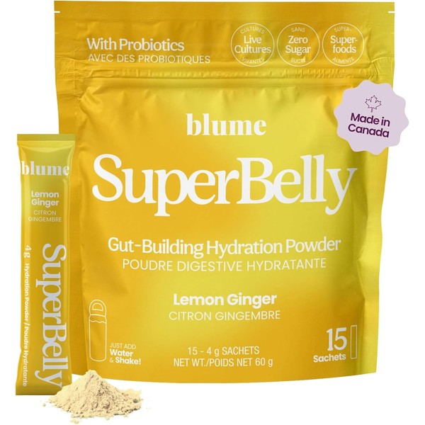 Blume SuperBelly Gut Health & Hydration, Sugar-Free, Lemon Ginger, 15