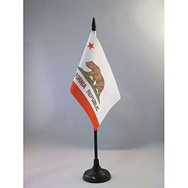 California Table Flag 4'' x 6'' - Californian Desk Flag 15 x 10 cm - Black plastic stick and base - AZ FLAG