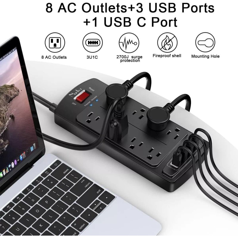 Nuetsa Surge Protection Power Strip 8 Widely Outlet Extender and