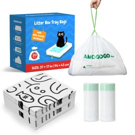 AMOGOGOPET 20 Pack Cat Litter Bags, Compatible with PetSafe Crystal Litter Box Tray Refill, with Anti-scratch Cardboard, Heavy Duty, Leak-proof Thick Drawstring Litter Box Liners, 37" x 17"