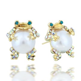 MAIGO frog earrings - gloden Diamond setting animal girls silver earrings, Vintage Frog Shaped Stud Earrings Cute Animal Earrings gifts for Teens Girls women Frogs Jewelry, cute jewellery gifts