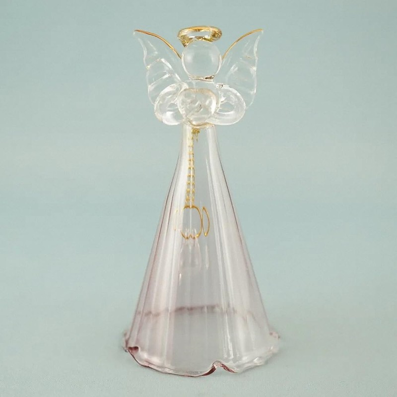 forkart cute handmade glasswork angel bell pink