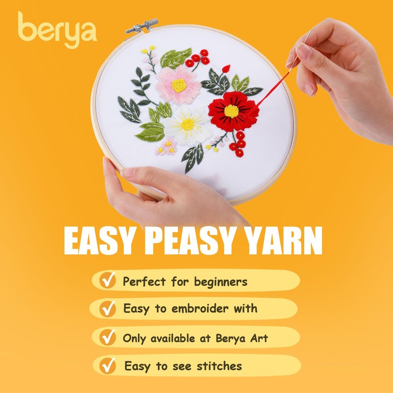 BERYA Embroidery Kit for Beginners, Flowers and Leaves Embroidery Practice
