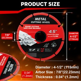 Taoskai 4 1/2 Inch Diamond Cutting Wheel for Metal, 4.5 Inch Cut Off Wheel Angle Grinder Cutting Disc with 5000+ Cuts on Rebar, Steel, Iron and INOX (5 Pack)