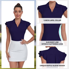 Womens Golf Polo Shirts Ruffle Short Sleeve Golf Shirts Floral Moisture Wicking Tennis Shirts Golf Tops