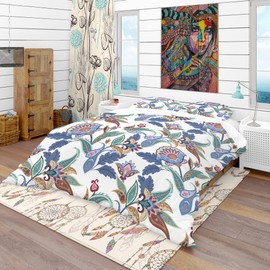 DesignQ Fantasy Flowers Paisley Pattern Vintage Duvet Cover Set, White Duvet Cover Set King, 0 Bedding Set of 3 Pieces, All Season Vintage Bedding Sets King