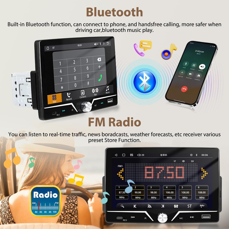 Motorsi Single Din Car Stereo with Carplay & Android Auto,
