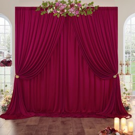 50ft×10ft Burgundy Wrinkle Free Backdrop Curtains for Parties, 10 Panels 5×10ft Soft Silky Wine Red Photo Backdrop Drapes for Birthday Party Baby Shower Wedding Mother's Day Photography
