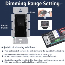 GREENCYCLE 6PK Black Dimmer Light Switch LED CFL 3-Way LED Incandescent ETL