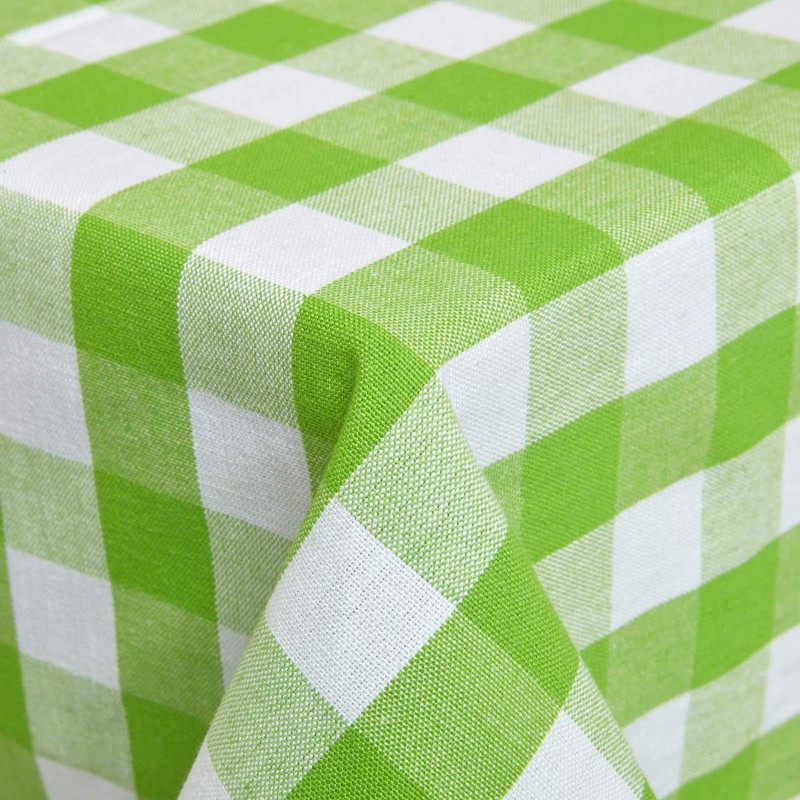 HOMESCAPES Green Table Cloth, Cotton Gingham Tablecloth, Rectangular Block Check,