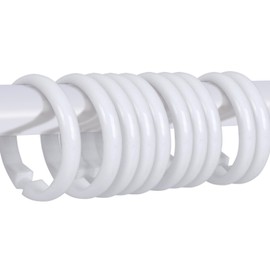 calfken 16Pcs Shower Curtain Rings,Shower Curtain Hooks with Unbreakable Plastic,O-Shaped Shower Hooks for Shower Curtain Rod(White)