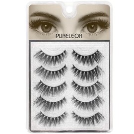 Purleor 3D pestañas de visón natural y dramático estilo Wispies pestañas hechas a mano gruesas suaves y largas reutilizables, 5 unidades