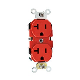 Leviton 20-Amp, 125 Volt, Industrial Heavy Duty Grade, Duplex Receptacle, Straight Blade, Self Grounding, 5352-R, Red