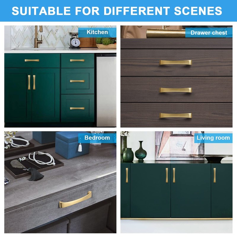 WEAVERBIRD 6 Pack Brushed Brass Cabinet Handles Kitchen Cabinet Pulls