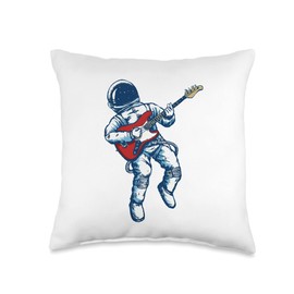 Electric Bass Guitar Spaceman Astronaut 4 Four String Space Throw Pillow