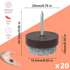 Flintronic Pack of 20 Felt Gliders Screws, Diameter 20 mm Chair Felt Gliders Screws, Felt Gliders for Chairs Screws for Furniture Chairs Laminate Parquet Tiles, Chair Leg Protectors, Floor Protection