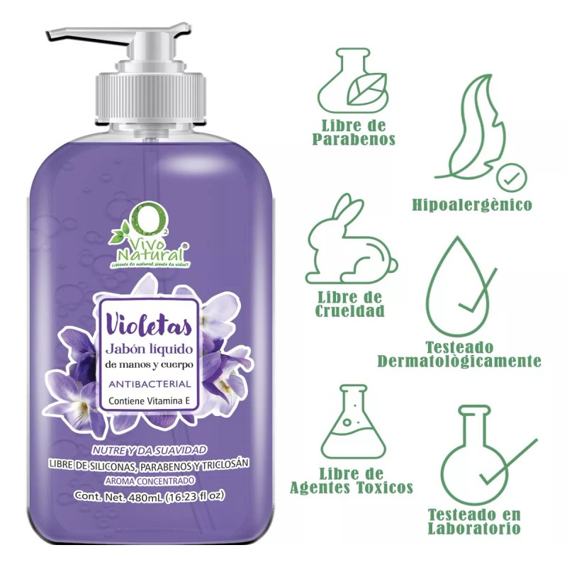 VIVONATURAL Jabón Líquido Para Manos Y Cuerpo Violetas 480ml