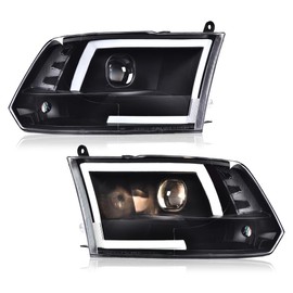 CROSSDESIGN LED DRL headlights Compatible with Dodge Ram 1500 2500 3500 2009 2010 2011 2012 bumper Headlamp Clear lens Black Housing Clear Reflector(Not Fit Dual Beam，Not Fit One Hole)