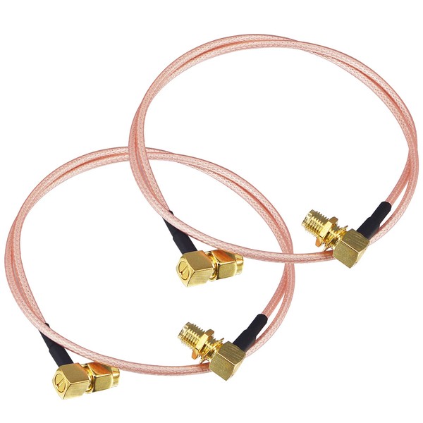 BOOBRIE 2pcs 50CM RPSMA Male to RPSMA Female L Shape Plug Ended Bus SMA RG316 Antenna Extension Cable for WiFi Antenna/Wireless Router/WLAN Device/Radio Video Mobile