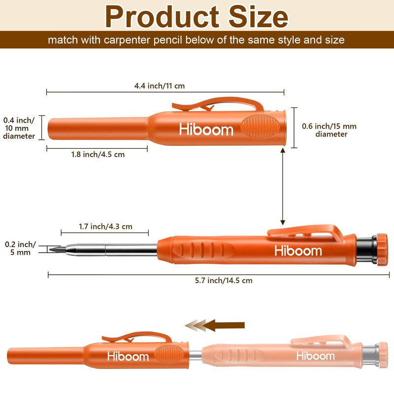 Hiboom 2 Pack Solid Carpenter Pencils with Pencil Cap and