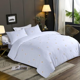 LYMA Bedding Duvet Cover Set King Daisy Tufted, OEKO-TEX Certified, Ultra Soft NanoPlush Double Brushed Quick Dry Fabric & Button Closure, Wrinkle Fade Resistant Quilt Cover with Pillowcases (White)