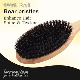 Cepillo de pelo 100% de cerdas de jabalí, cepillo de pelo de bambú natural para hombres y mujeres, promueve el crecimiento del cabello, incluye bolsa 