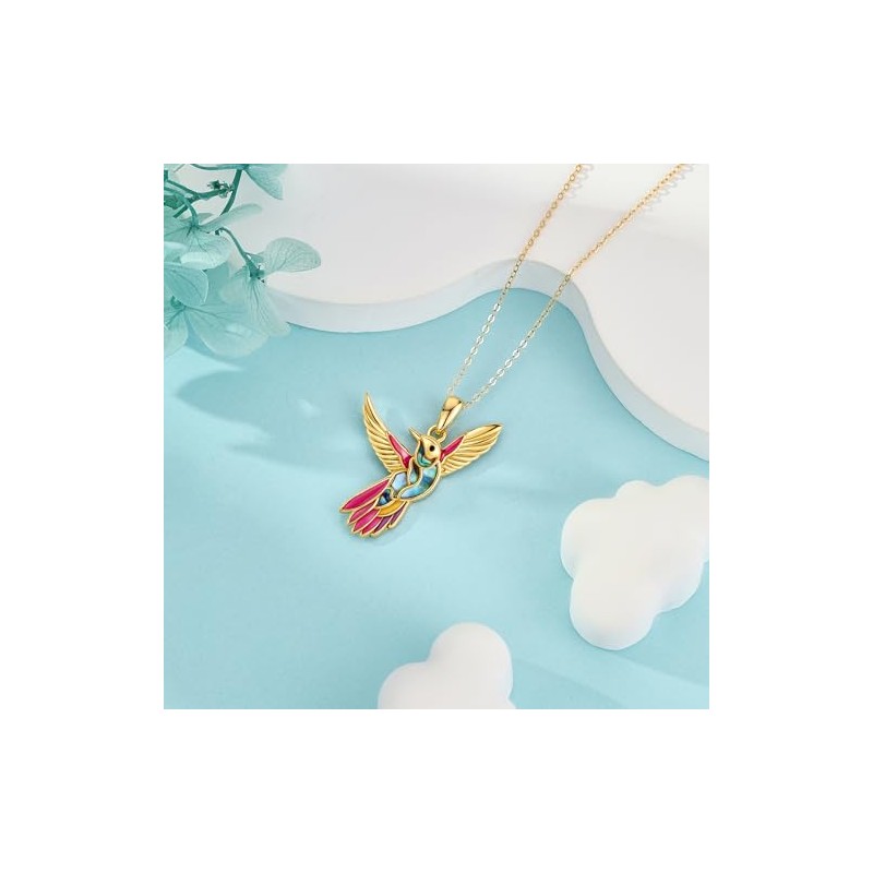 DAYLINLOVE Hummingbird Necklace 925 Sterling Silver Abalone Shell Hummingbird Pendant