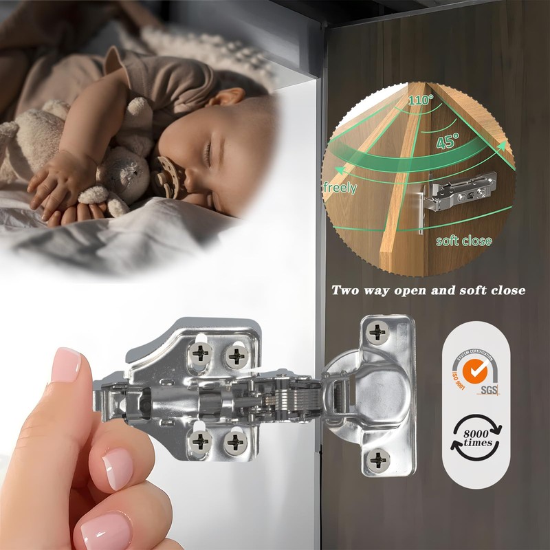 4 Pieces Face Frame Inset Cabinet Hinge, Clip On Plate,