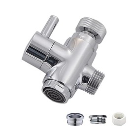 Brass Faucet Diverter Valve with Aerator, 3 Way Faucet Splitter with Male Thread Adapter, 360° Swivel Faucet Adapter for Sink Hose Attachment, Faucet Connector for Bathroom/Kitchen(Chrome)