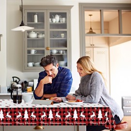 Christmas Table Cloth,Red Tablecloths Rectangular Large,Xmas Decorations,Merry Christmas,Tables Protectors Cover Cloths Decor,PVC Plastic Foldable,Waterproof Wipe Clean,Disposable Kitchen(137x274cm)