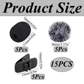 15 Pack Furry Microphone Windscreen and Foam Cover Set Mini MIC Pop Filter Wind Muff Windscreen for Lavalier Lapel Microphone