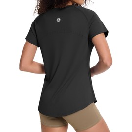 Loovoo Womens Crew Neck Casual Workout Tops Activewear Yoga Athletic Running Gym Tee Sports Shirts Stretch Tunic Black S