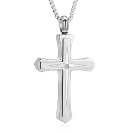 XSMZB Cross Cremation Jewelry for Human Pet Ashes Keepsake Urn Pendant Funeral Cross Memorial Ashes Necklace for Women Men(Silver)