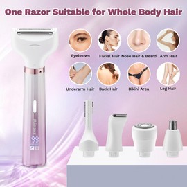 Electric Razors for Women, 5 in 1 Bikini Trimmer for Women, Wet/Dry Womens Electric Shaver Razor, Face Shaver for Face Nose Eyebrow Arms Armpit Legs Pubic Area, Facial Hair Removal