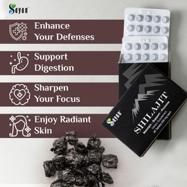 Sayan 100% Pure Shilajit Tablets,12,000mg High-Potency Supplement, More Effective Than Resin & Capsules, 85+ Trace Minerals Sourced from 10,000ft Lab-Tested for Purity. 60 Tablets - 1-2 Month Supply