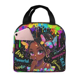 Quelindra Watercolor Doodle Lunch Boxes,Black Women Lunch Box，Graffiti Lunch Bag，African American Women Lunch Bag，Insulated Black Womens Box For Office Work Travel Work