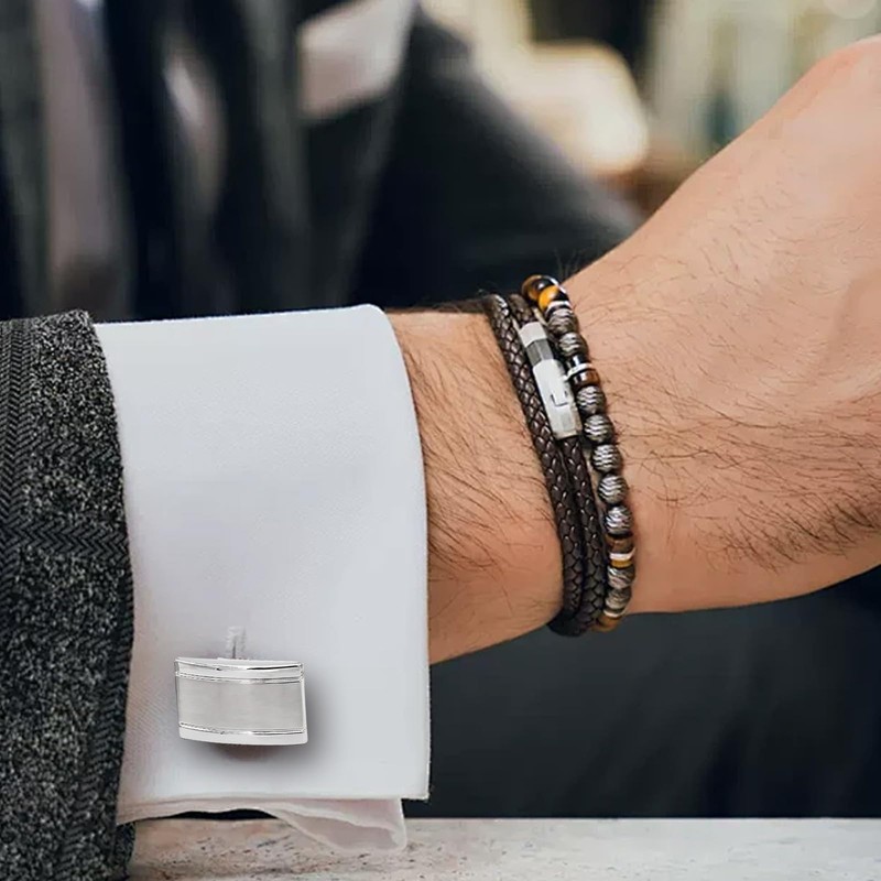 Men's Silver Cufflinks - Rectangle Cufflinks for Wedding, Business &