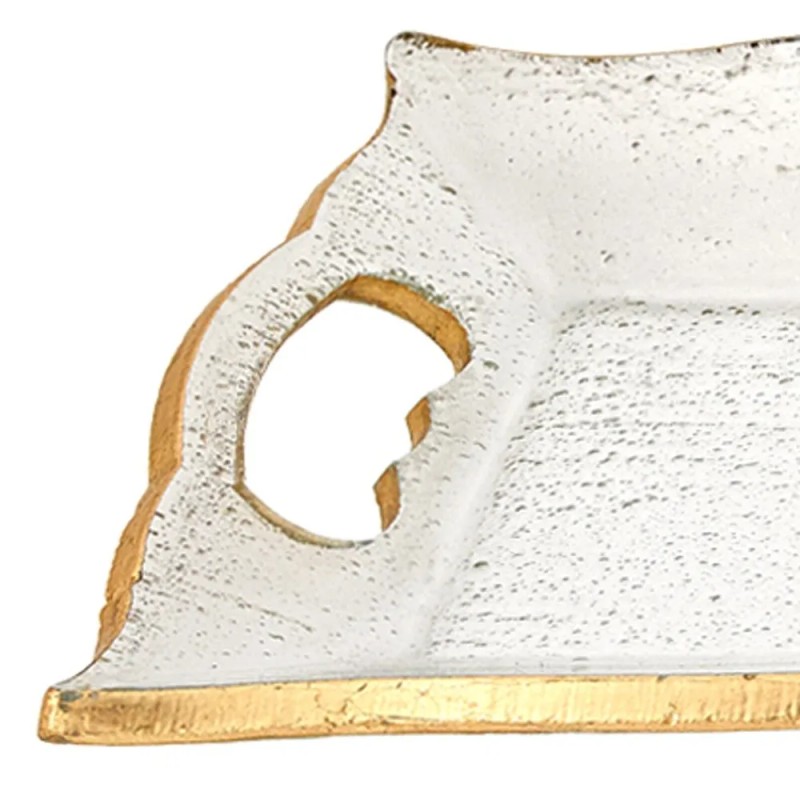 Homeroots 20" Clear And Gold Seeded Glass Serving Tray With