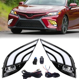 AFOGGEST Daytime Running Light For Toyota Camry 2018 2019 2020 Fog Lamps Tri-Colors DRL With White Lamp Blub For Camry SE XSE Replacement LED Front Fog light