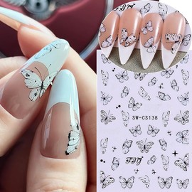 6 Sheets Aurora Butterfly Nail Stickers 3D Laser Butterfly Nail Art Stickers for Nail Designs Spring Nail Stickers Nail Art Supplies Self-Adhesive White Butterfly Stickers for Women DIY Acrylic Nails