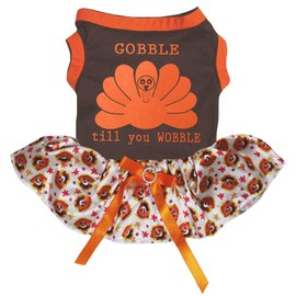 Petitebella Orange Gobble Turkey Till You Wobble Puppy Dog Dress (Brown/Turkeys, XXX-Large)