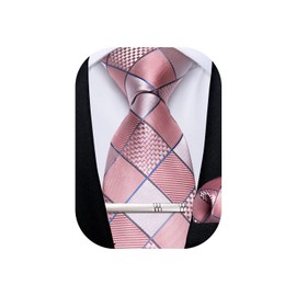 DiBanGu Striped Necktie, Handkerchief, and Tie Clip Set; Washable; School Entrance Ceremonies; Business; After-Parties, pale pink
